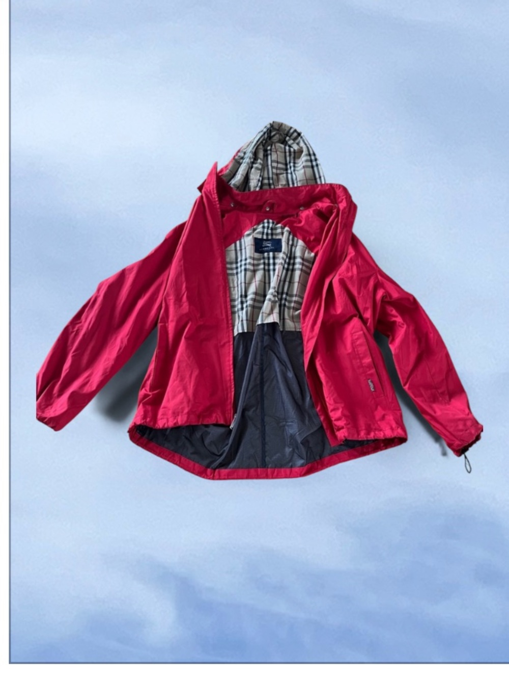 Burberry Red Hooded Coat with Signature Check Lining - Picture 2 of 5
